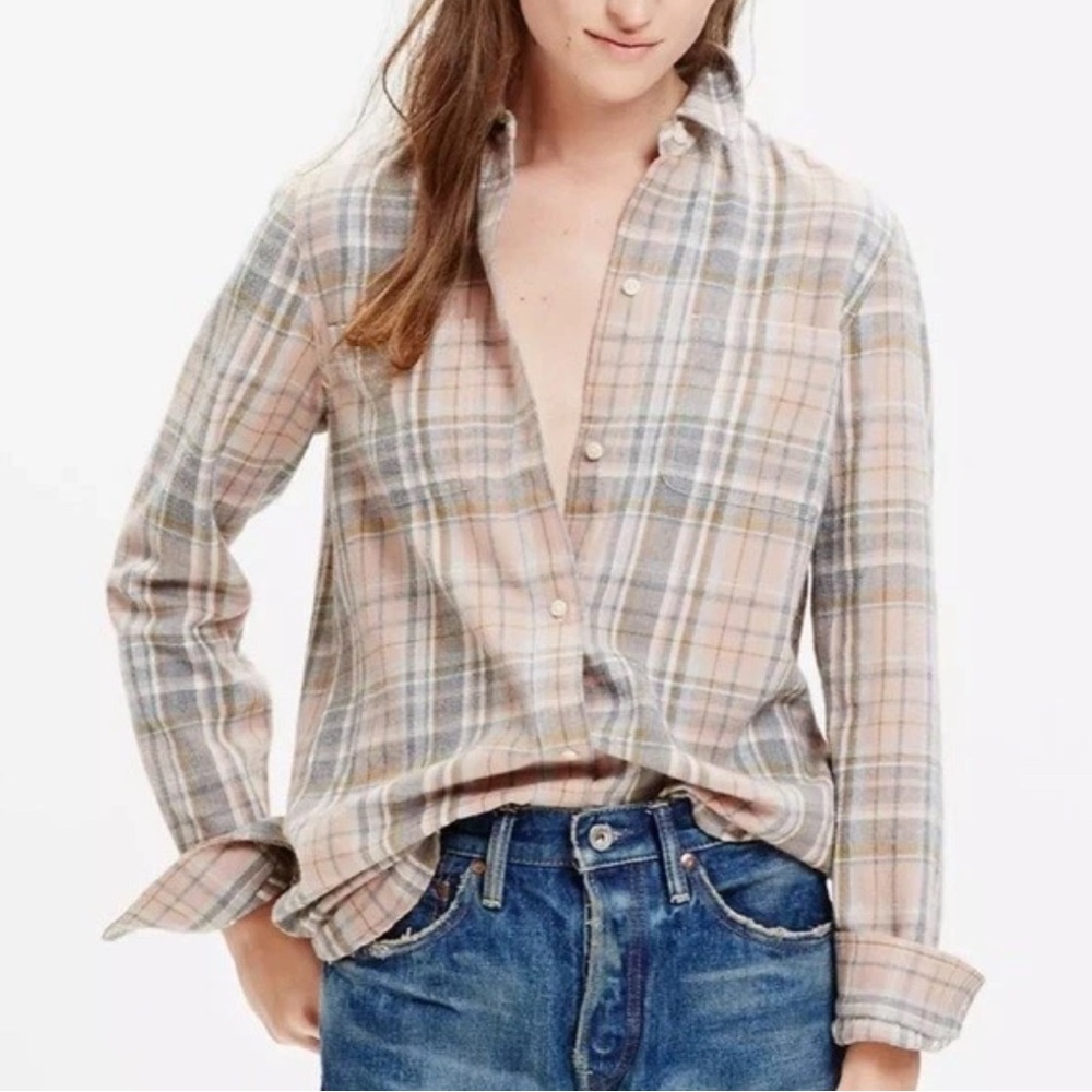 Madewell Ex Boyfriend Plaid Shirt XS Button Up Long Sleeve Top